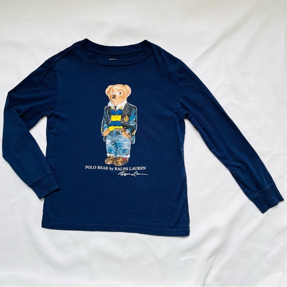 Polo Bear by Ralph Lauren navy Long Sleeve KIDS Tee with Bear Design 7 - Picture 1 of 5